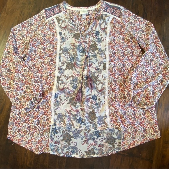 KNOX ROSE Long Sleeve Tassel Top, Boho, Festival, Hippy - Picture 4 of 10